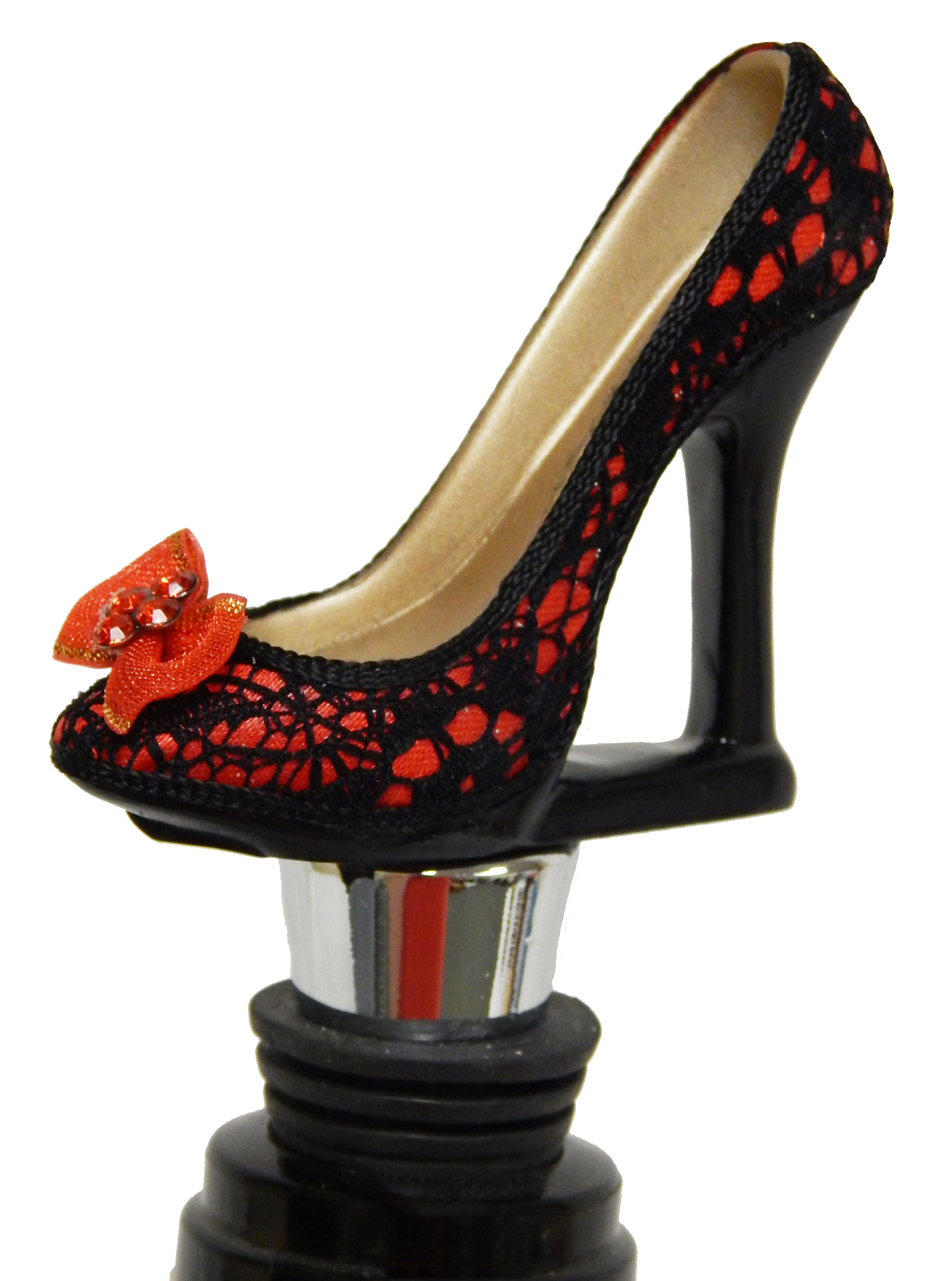 Wine Bottle Stopper- Red W/ Black Lace