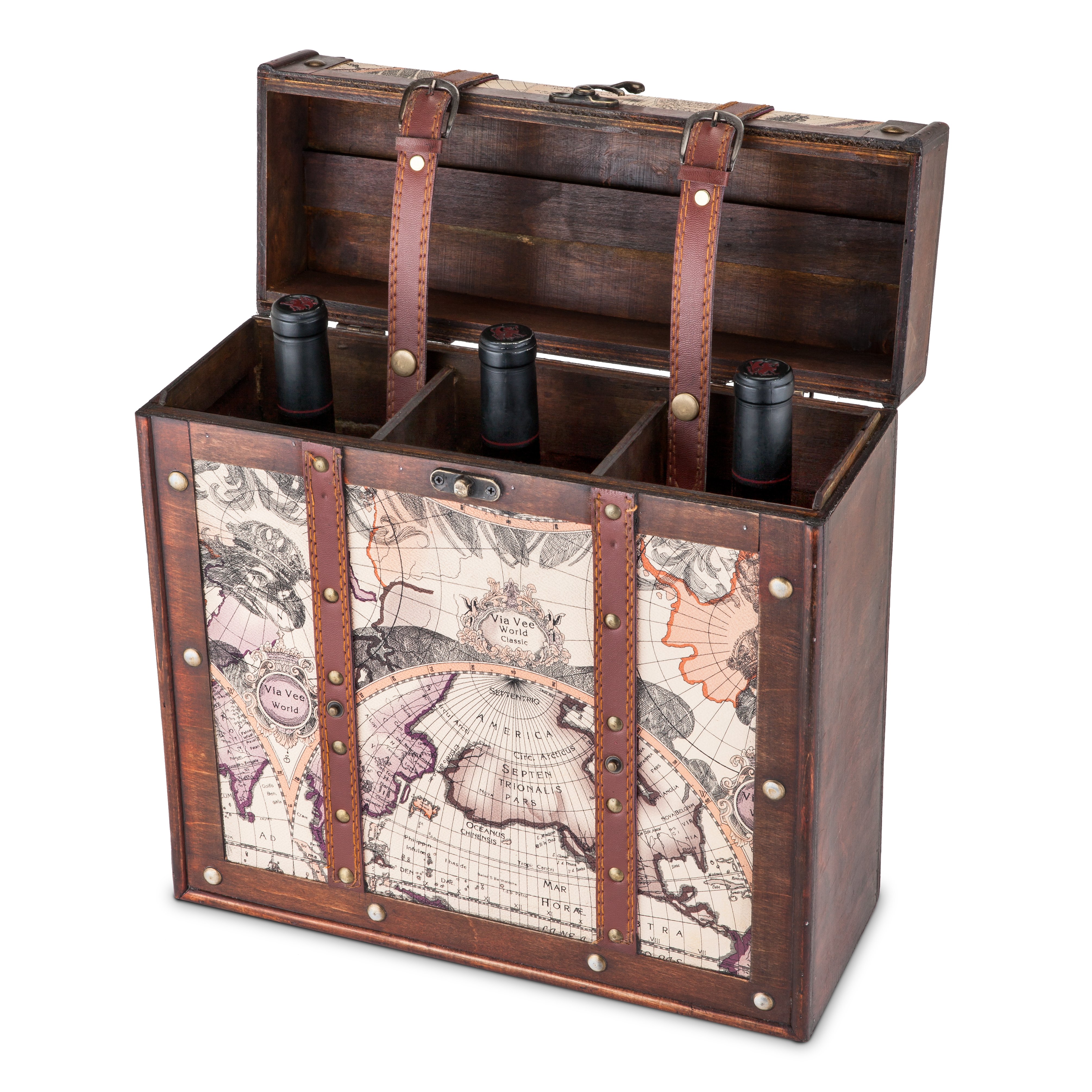 Chateau 3 Bottle Old World Wooden Wine Box by Twine