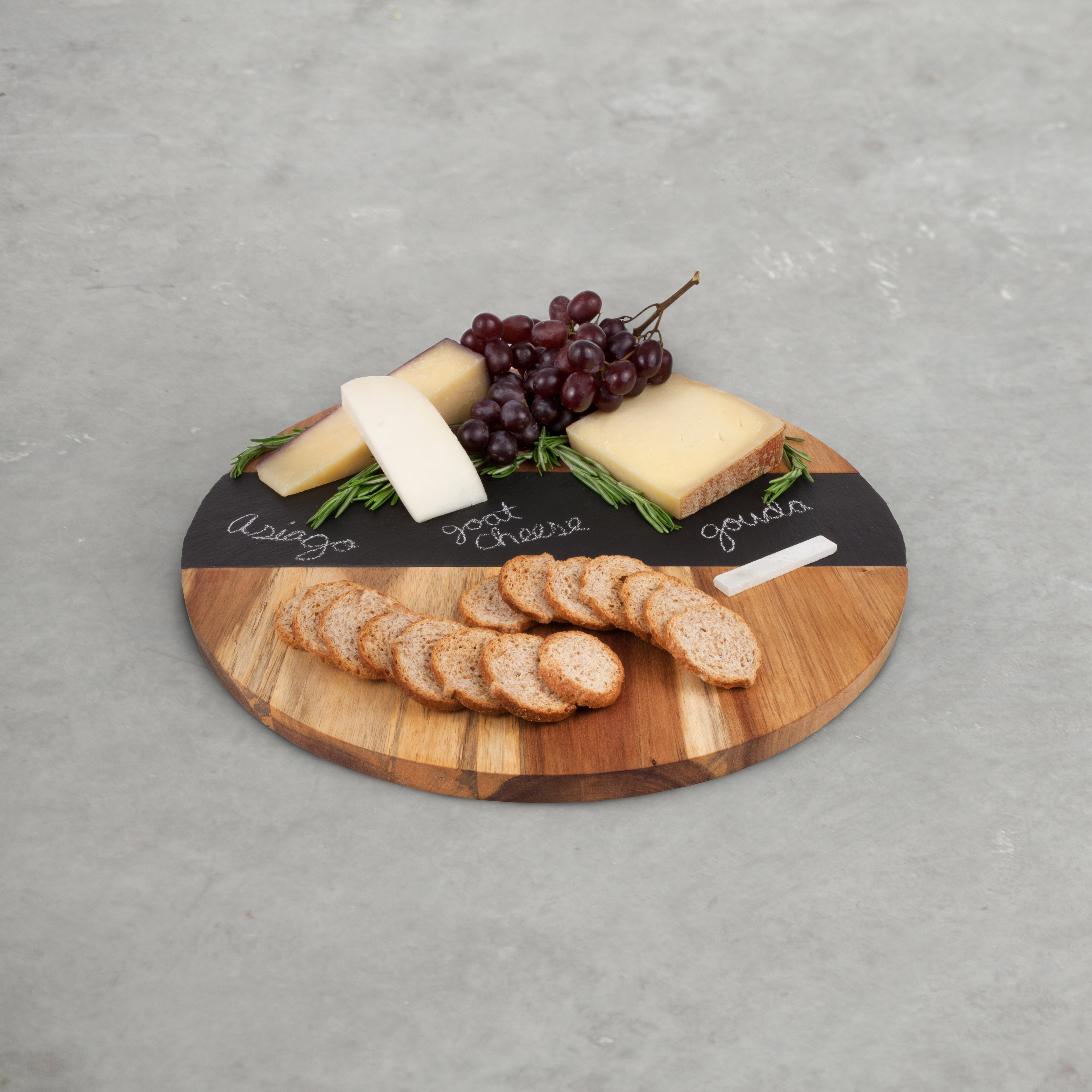 Rustic Farmhouse Acacia Wood and Slate Lazy Susan by Twine