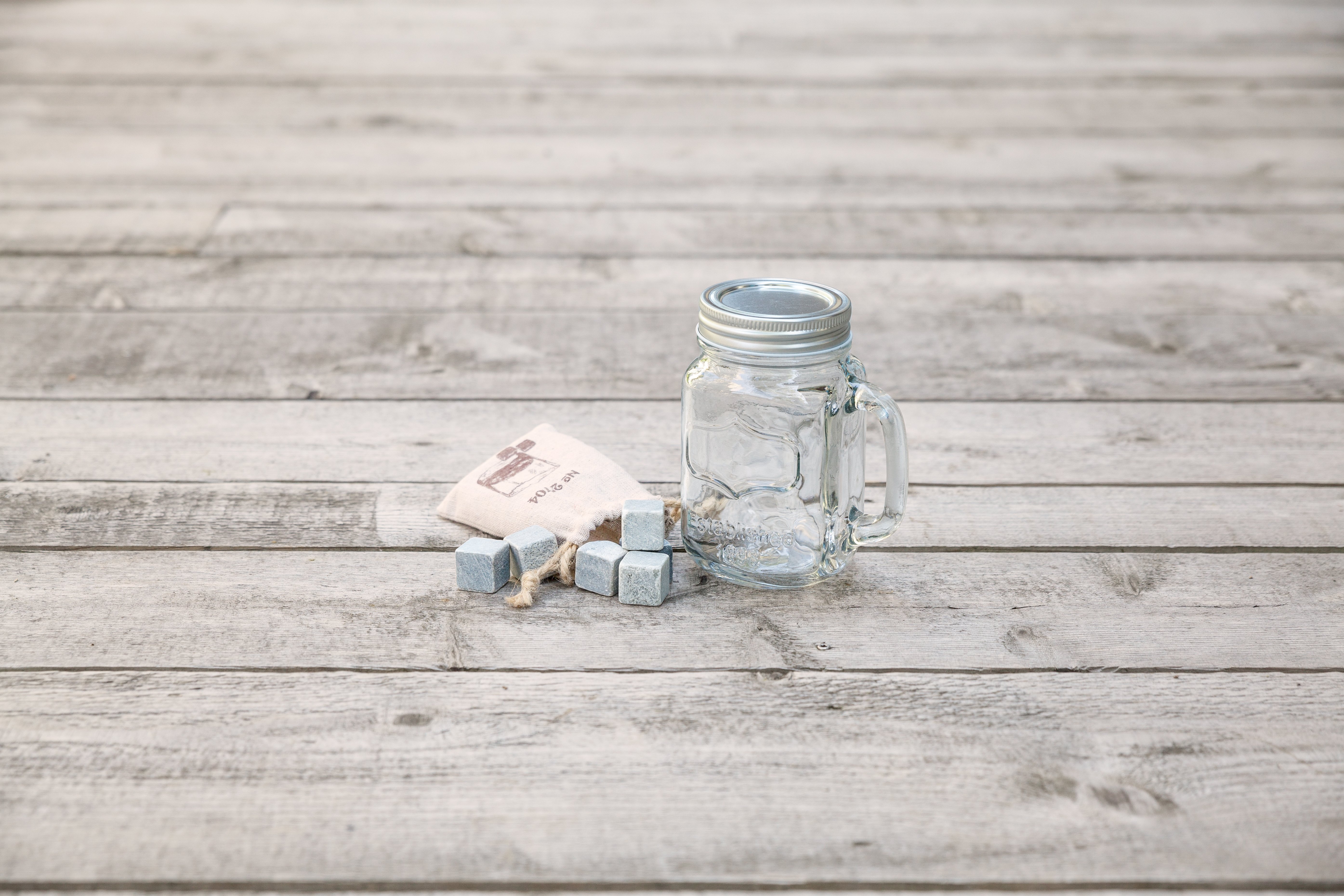 Country Home Mason Jar Stein and Glacier Rocks Set by Twine
