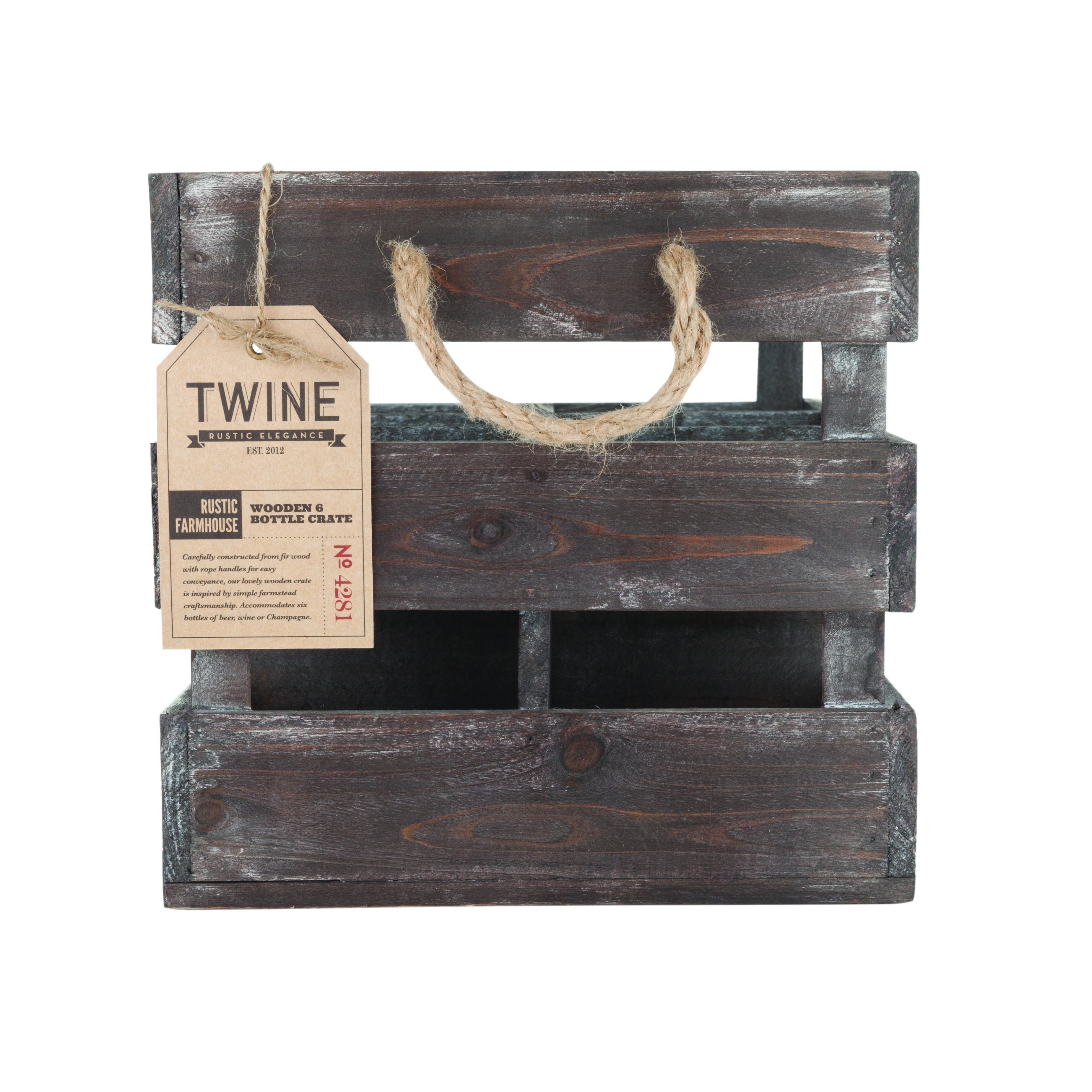 Rustic Farmhouse Wooden 6 Bottle Crate by Twine