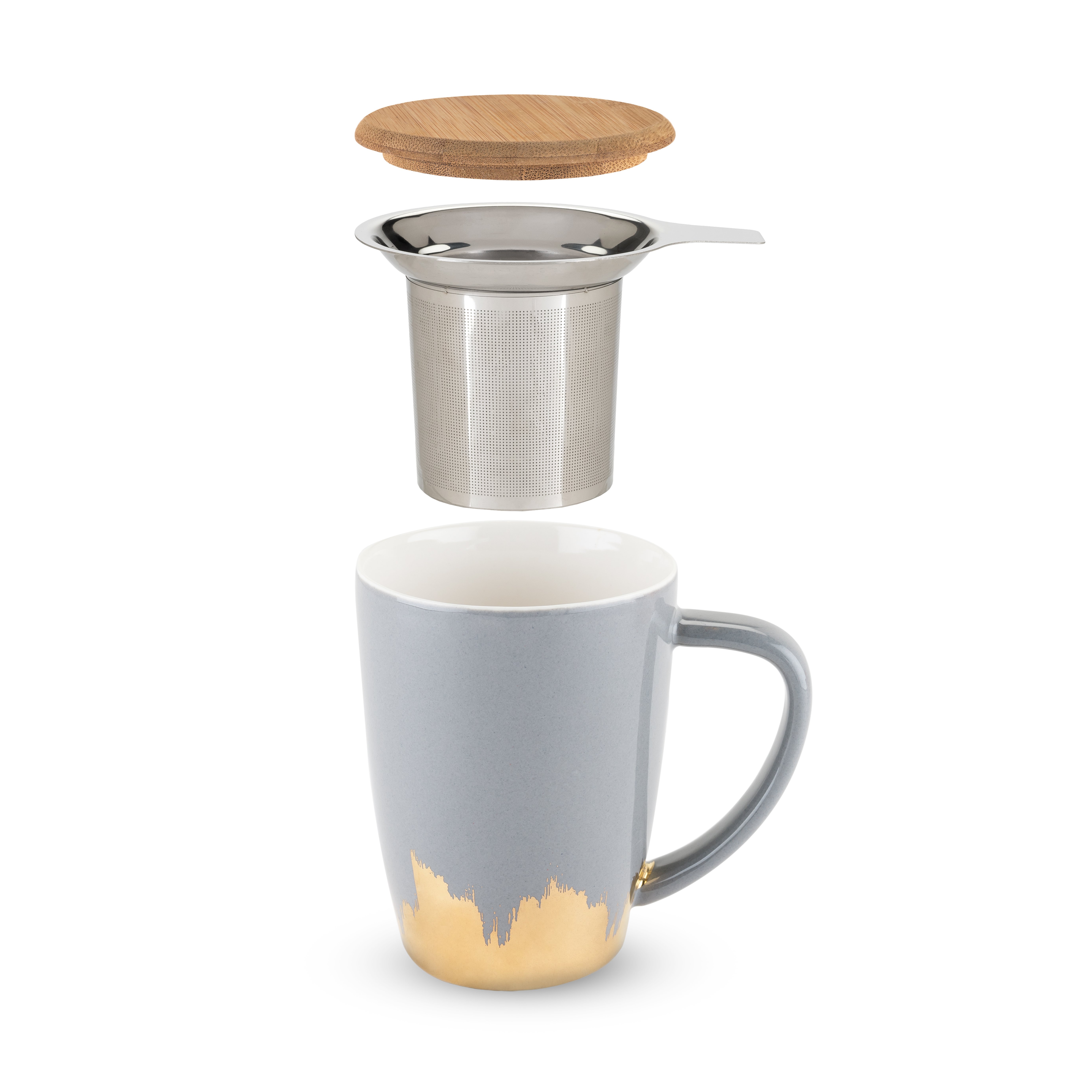 Bailey Grey and Gold Brushed Ceramic Tea Mug & Infuser by Pinky