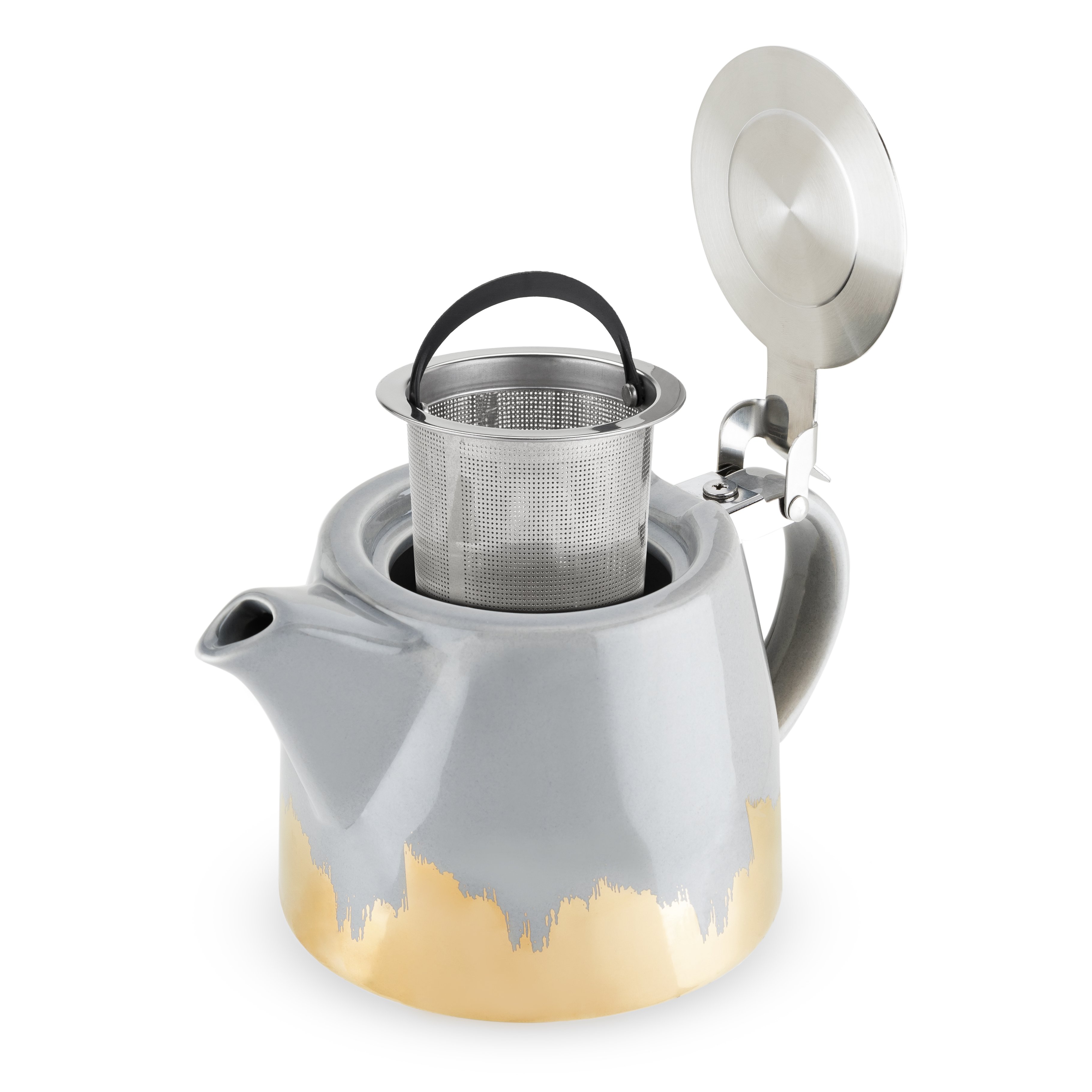 Harper Grey and Gold Brushed Ceramic Teapot & Infuser by Pin