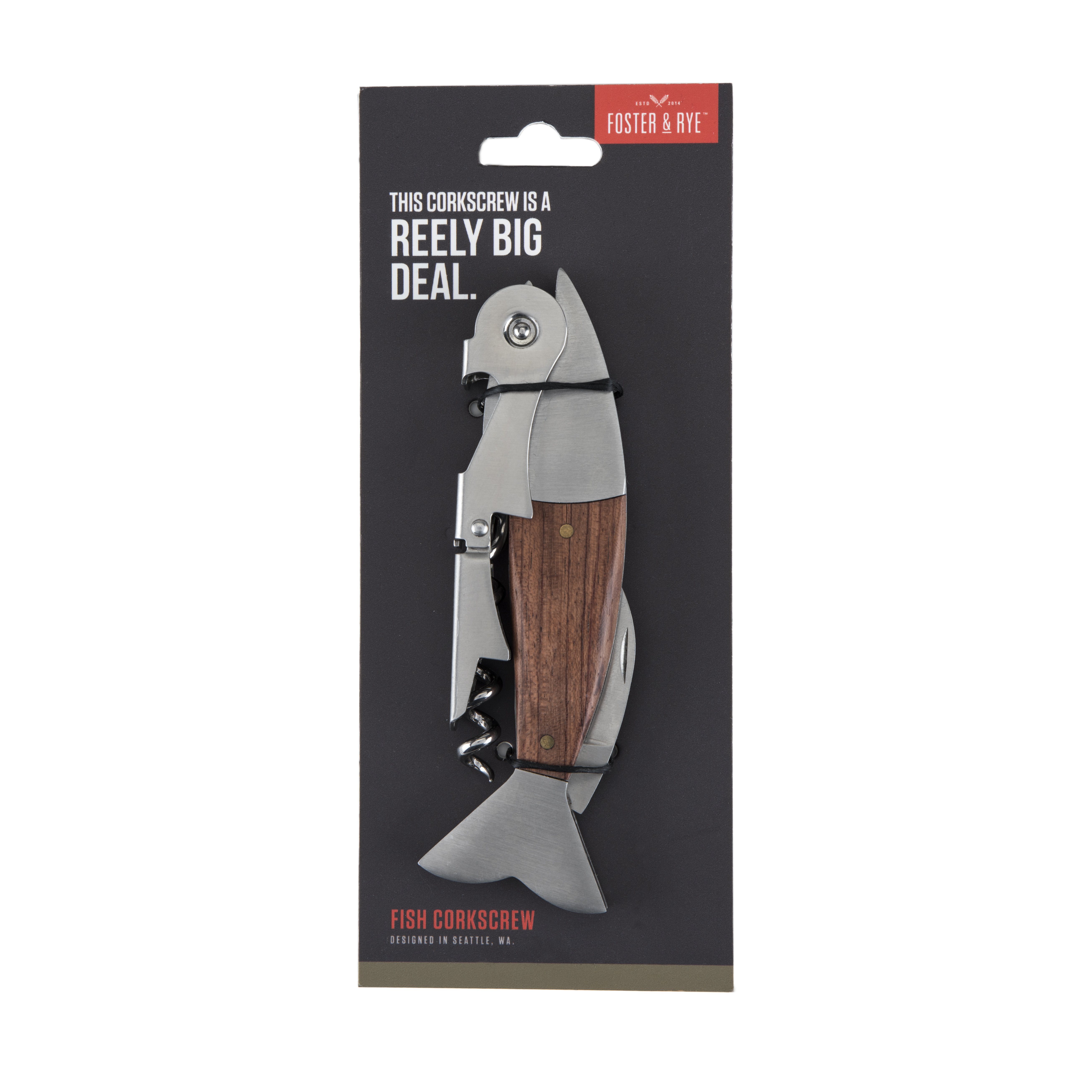 Wood & Stainless Steel Fish Corkscrew