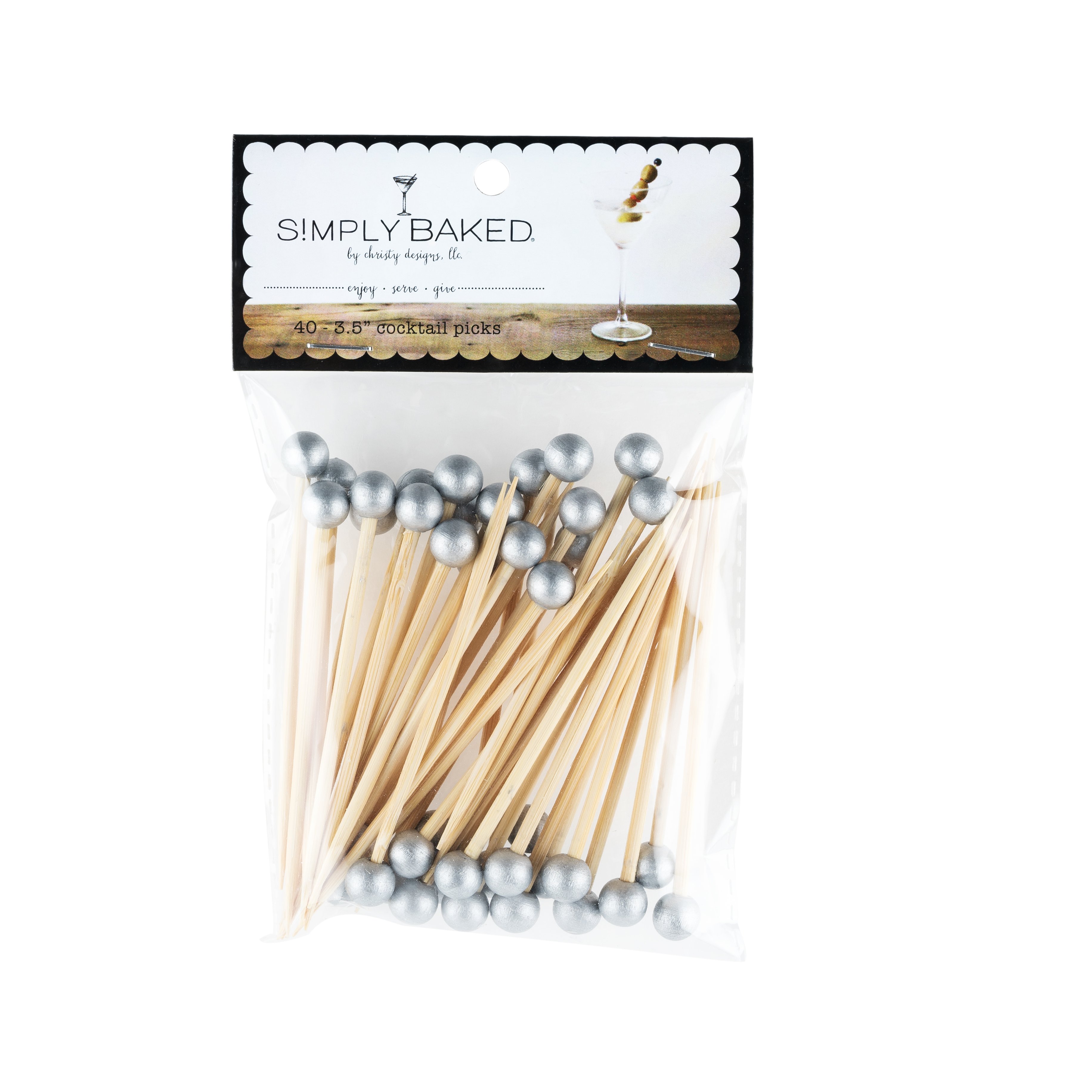 Simply Baked Short Cocktail Picks - Silver