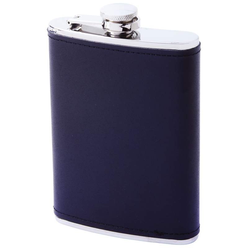 8 Oz Flask with Solid Genuine Leather Wrap