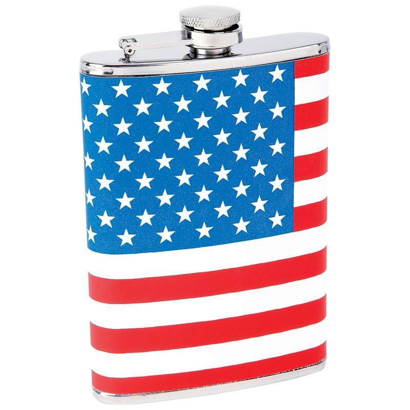 8 Oz Stainless Steel Hip Flask with American Flag Wrap