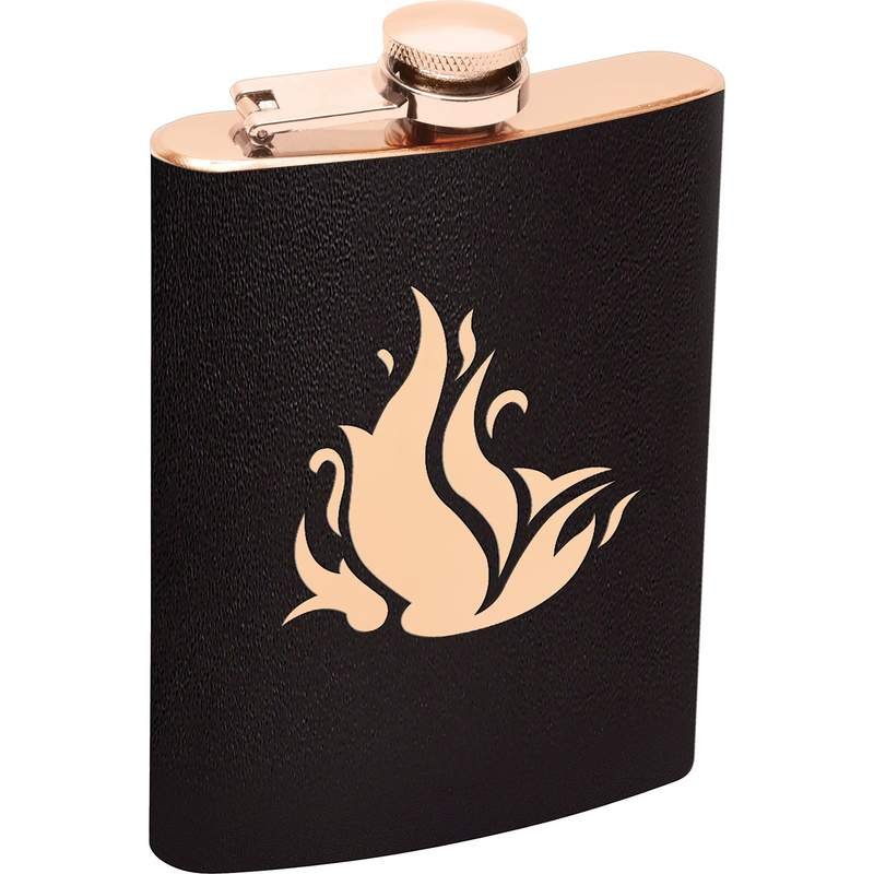 8 Oz Stainless Steel Flask with Black Wrap with Flames