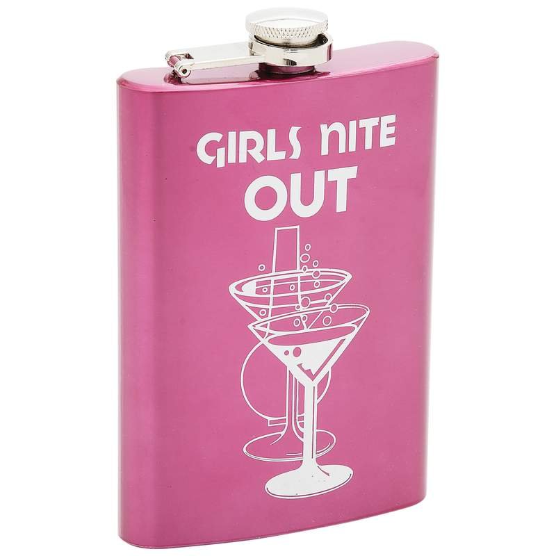 8 Oz Stainless Steel Pink Flask---Girl's Night Out