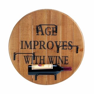 Aged Round Wooden Wine Wall Rack