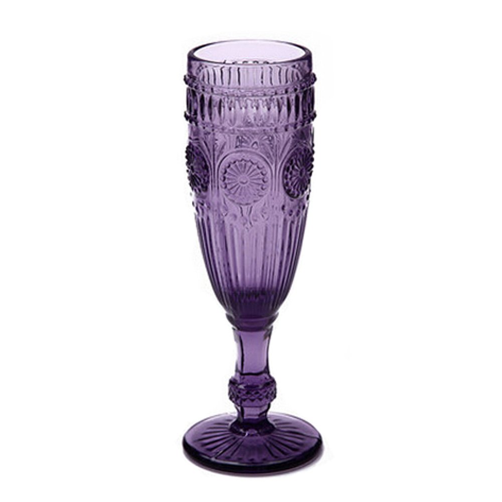 Elegant Retro Carved Wine Glasses Champagne Flutes Champagne Goblet, Purple
