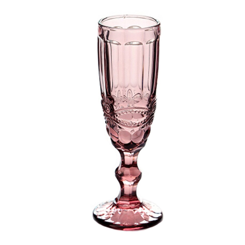 Retro Carved Cocktail Glass Wine Glasses Champagne Flutes, Elegant Pink