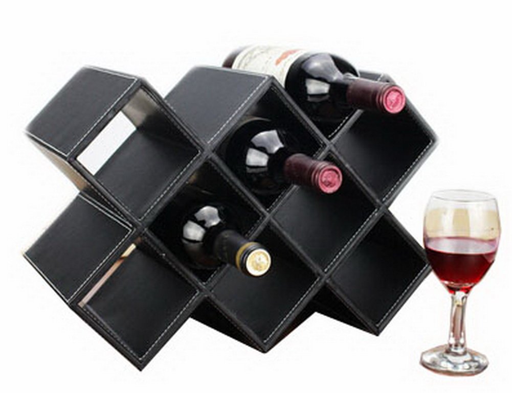 Creative 8-Bottle Wood Tabletop Wine Rack---Black Leather Texture