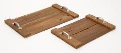 Teak Wood & Metal Trays---Set of 2