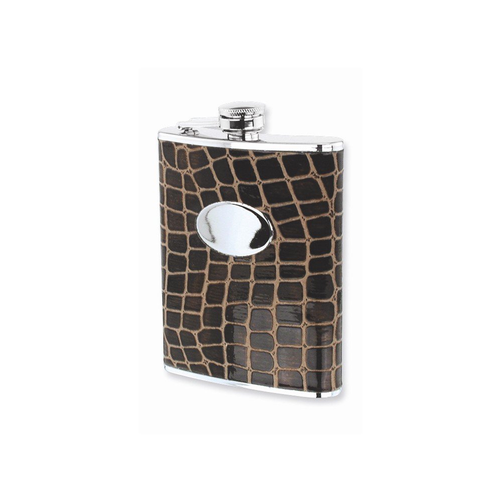 Brown Faux Leather Stainless Steel Hip Flask
