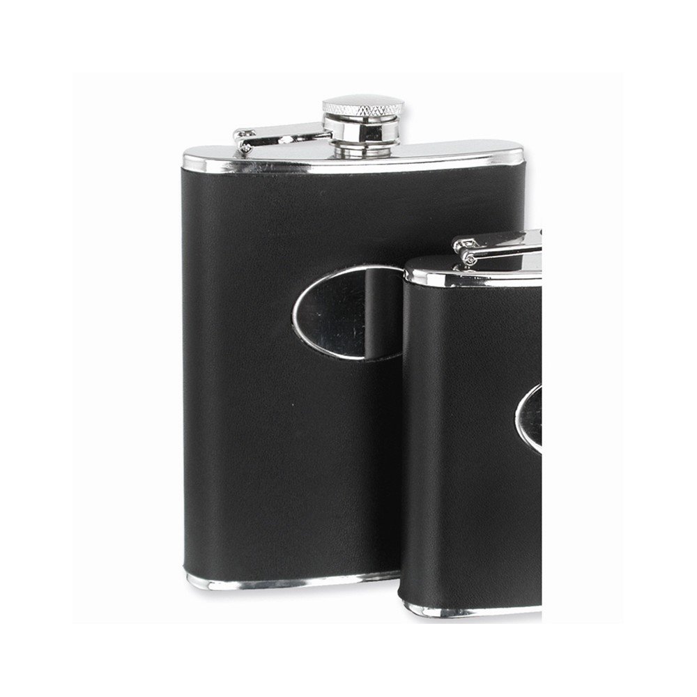 Black Genuine Leather Stainless Steel Hip Flask