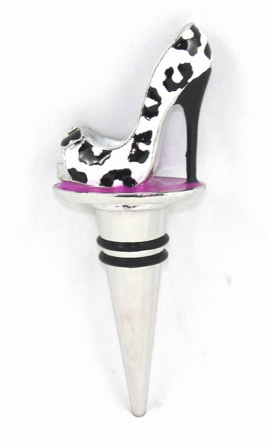 Wine Bottle Stopper-  White & Black Leopard