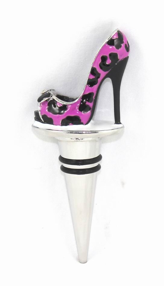 Wine Bottle Stopper-  Purple & Black Leopard