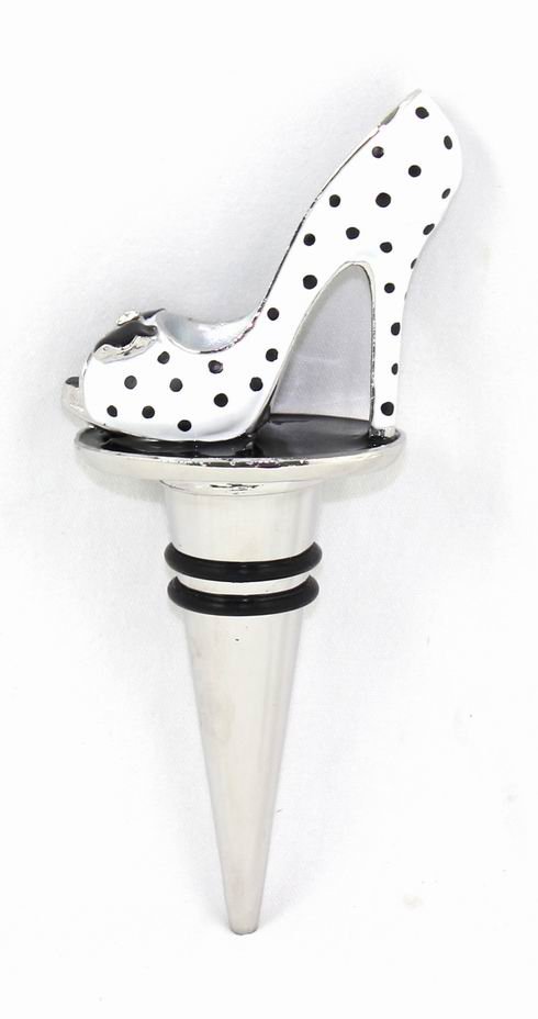 Wine Bottle Stopper- White & Black Polka Dot