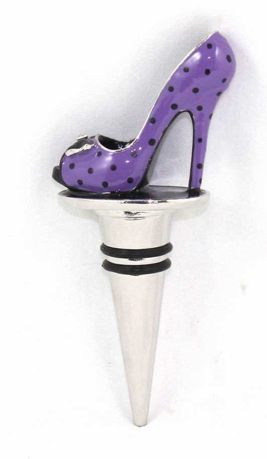 Wine Bottle Stopper- Purple w/ Black Polka Dot