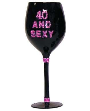 40 and sexy wine glass - black