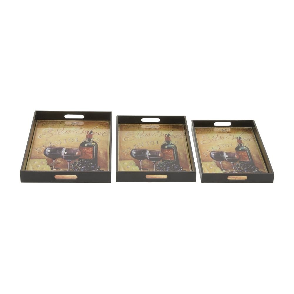 Stylishly Durable Wood Glass Tray Set Of 3