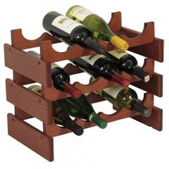 Dakota 12 Bottle Natural Wood Stacking 3 Shelf Wine Bottle Holder (Color: Mahogany)